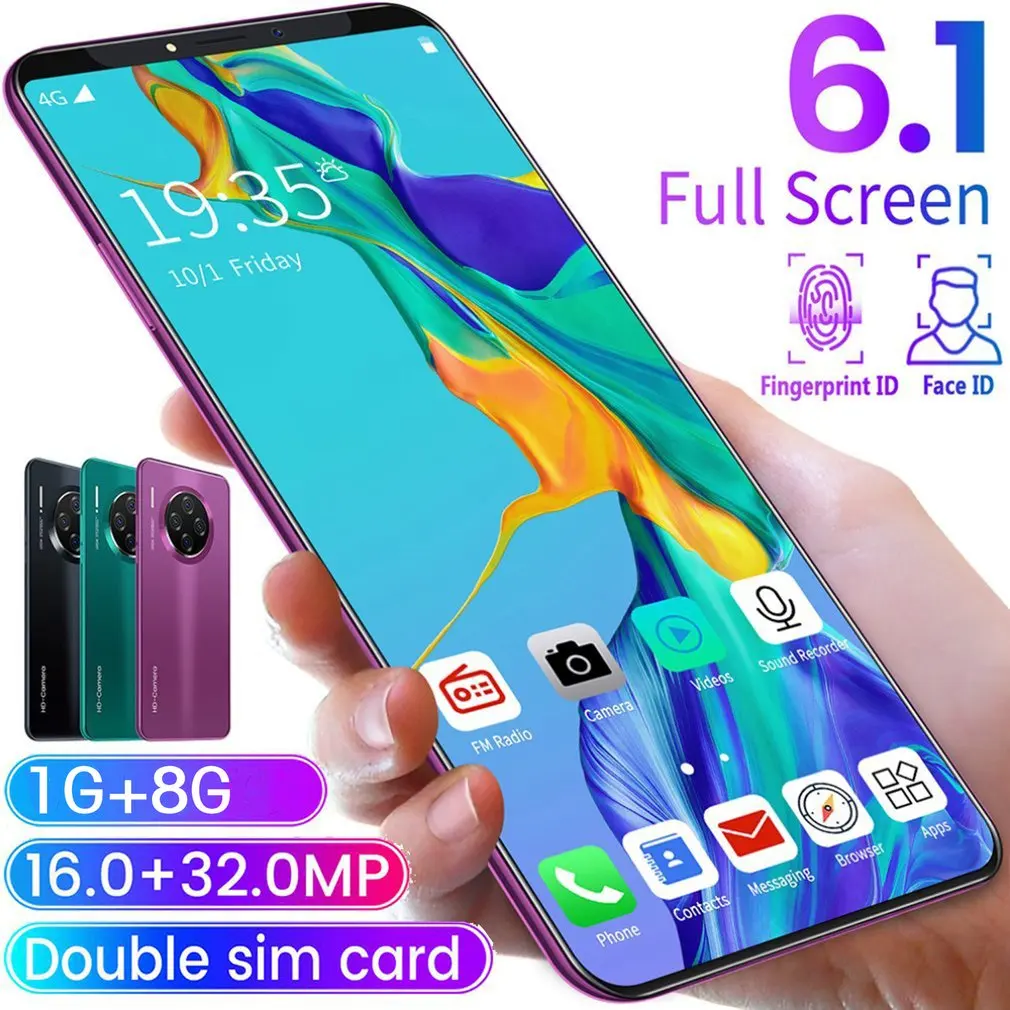 

6.1" Big Screen Android Phone Smartphone for Mate33 Pro Hd Display Hd Camera Twilight Streamline Fashion Shape Mobile Phone