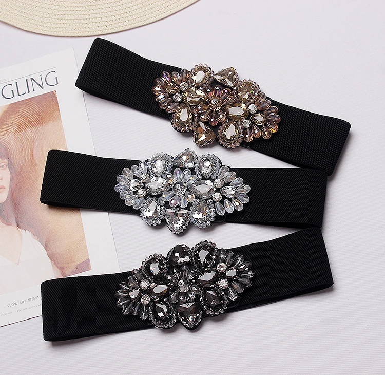 Oyccen Cintura Elastica Strass per Donna Cinture Large per Abito Signore Cinturino Elastico in Vita