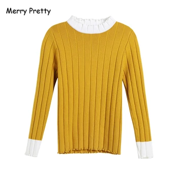 

MERRY PRETTY Women's Knitted Sweater Patchwork Sweaters Dress 2019 Autumn Winter Long Sleeve O-Neck Thick Pullover Knit Jumper