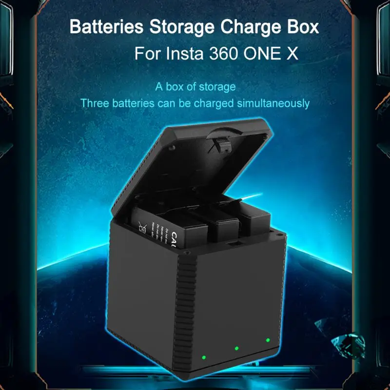 

Portable QC Fast One for Three Battery Charger Storage Type Charging Box for Insta360 One X Sports Camera Lithium Battery
