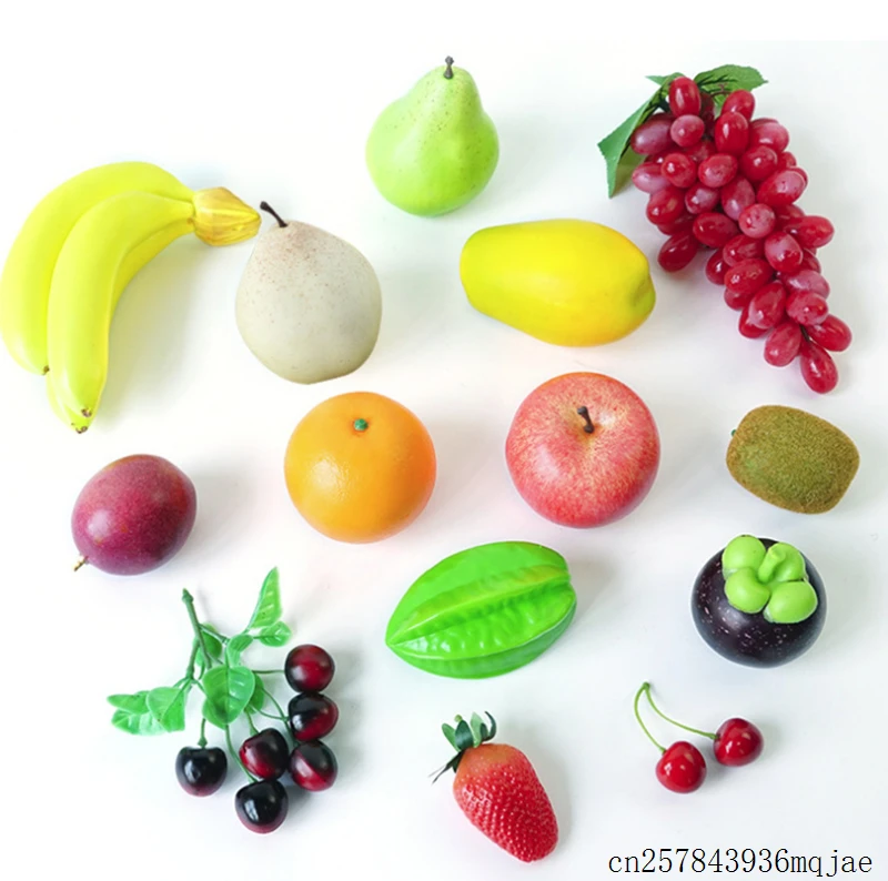 100 Pcs Artificial Fruits Plastic Fake Fruit Simulation Fake Peaches Pear Kitchen Pretend Fruit Photography Props