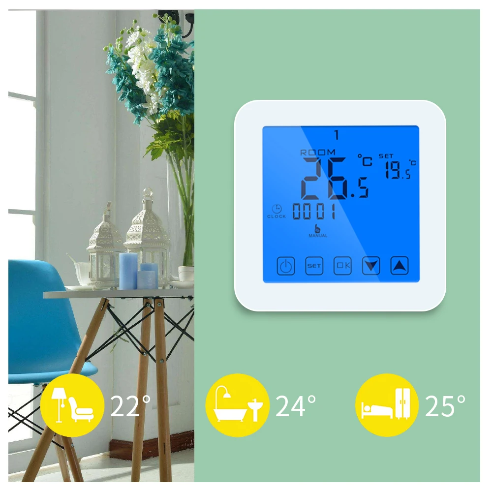 

Thermostat Programmable Touch Screen Digital for Gas Boiler Heating Temperature Controller Regulater Battery Power Thermostat