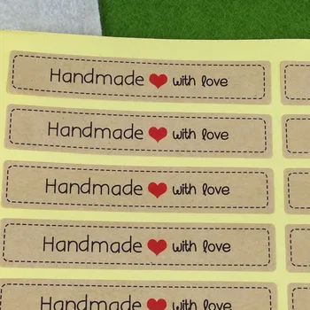 

1200 Pcs Thank You Red Love Self-adhesive Stickers Kraft Label Sticker For Hand Made with love Gift Cake Candy Paper Tags