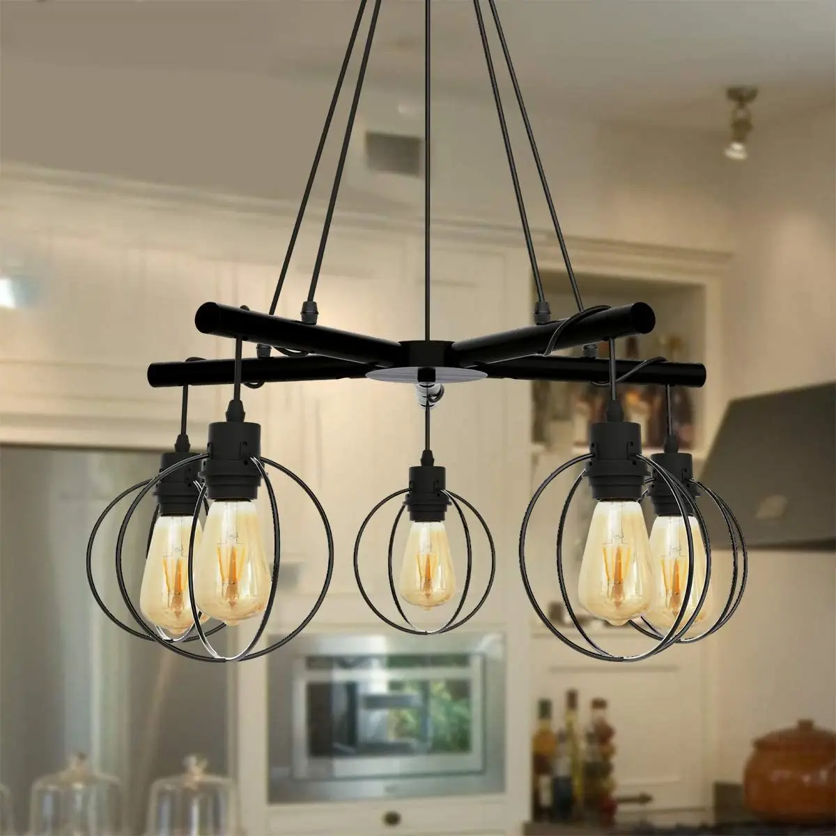 Ganeed промышленные потертые деревянные люстры свет 5 Light brasheedvintage черный для