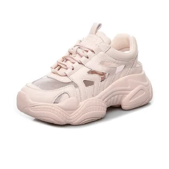 

2020 Summer Spring Women Sneakers Chunky Fashion Women Flats Platform Hollow Shoes Lace Up Vulcanize Women Footwear 5h04