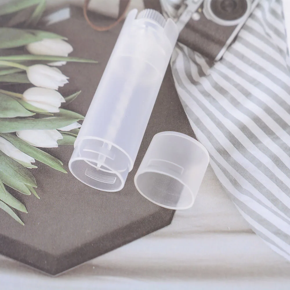 5pcs Portable Lip Tubes Plastic Empty Oval Lip Balm Tubes Deodorant Containers Clear White Refillable Bottles Lipstick Tube 5ml 3