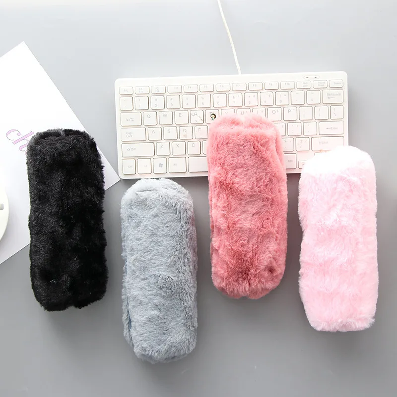 

1 pcs Solid Color Plush Pencil Bag School Student Supplies Girl Cute Pen Box Boy Stationery Storage Bag