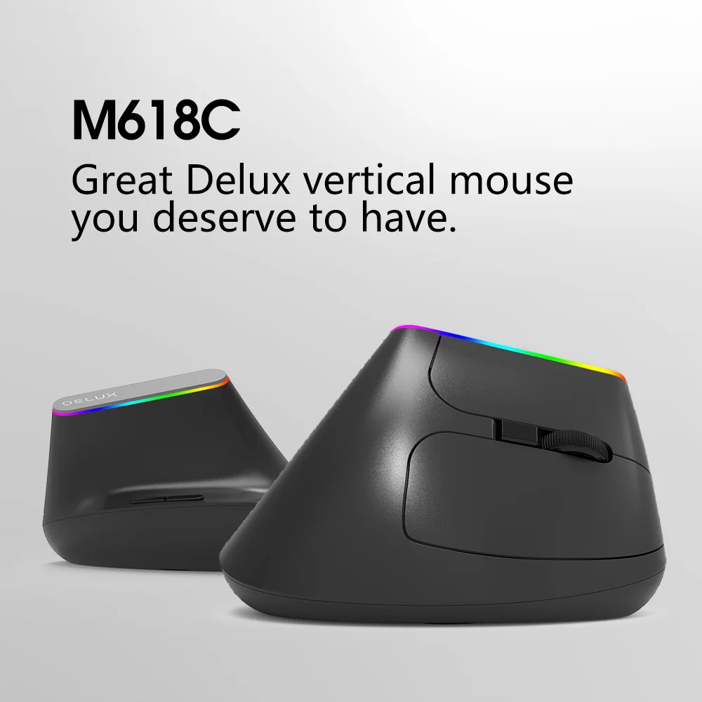 Ergonômico sem Fio Verticais para Computador Delux Rato Vertical Ghz 6 Botões Gamer Rgb 1600 Dpi Ratos Portátil M618c 2.4 - Imagem 4