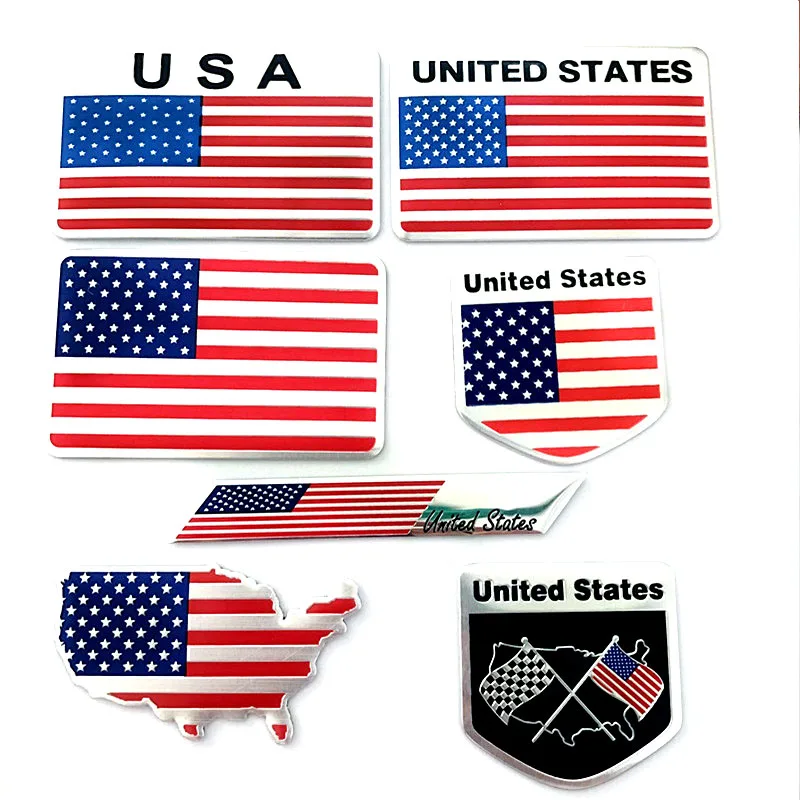 Automobile Motorcycle Exterior Accessories Great Country United States Of America USA National Flag Aluminum Alloy Car Stickers