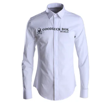 

English Skull Printing Long Sleeve Shirt Male Brand Men's Wear Factory Male Shirt