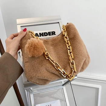 

HOT Niche Design Autumn And Winter Ladies Bag 2020 New Fashion Joker Plush Shoulder Underarm Bag Width 30.5cm