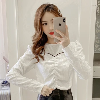 

COIGARSAM Full Sleeve blouse women New Patchwork Mesh blusas womens tops and blouses White Black 1312