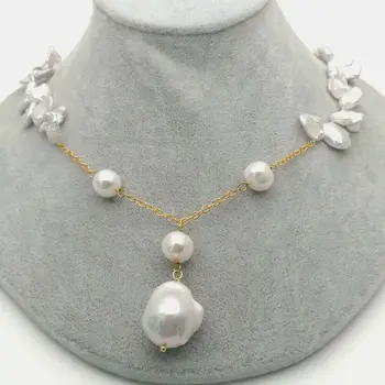

21" White Keshi Pearl Pendant Chain Necklace