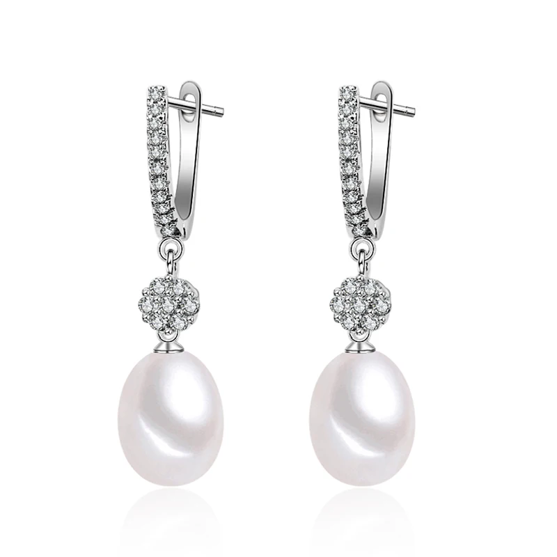 Natural Freshwater Grey Pearl Earring For Women,wedding Bohemia Bridal 925 Sterling Silver Earrings Pearl Gift - Цвет камня: white pearl earring
