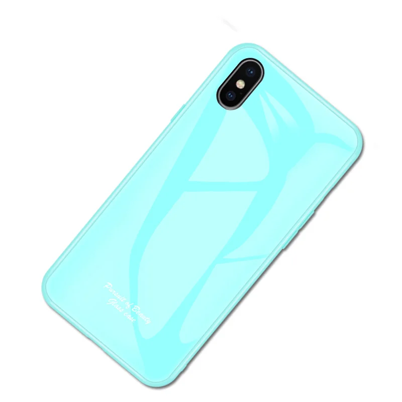 Macaron стеклянный чехол для Apple iphone X XR, Модный милый Противоударный задняя крышка для iphone XS Max, задняя крышка для телефона - Цвет: Небесно-голубой