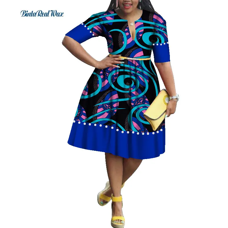 Повседневное платье Bazin Riche с имитацией жемчуга в стиле пэчворк, Драпированное платье, африканские платья с принтом для женщин, традиционная африканская одежда WY1718 - Цвет: 17