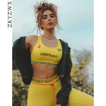 

ZKYZWX Letter Print Two Piece Set Women Tracksuit Summer Clother Crop Top Pant Sweat Suits Sport Fitness Outfits Matching Sets