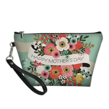 

THIKIN 2020 Happy Mothers' Day with Flowers Print Makeup Bags Women Toiletries Mom Gift Cosmetic Cases Custom Girls Make Up Bag