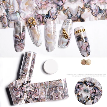 

3D 1 Roll 4*120CM Ocean Style Shell Abalone Pattern Nail Foils Gradient Marble Design Foils Nail Art Thermal Transfer Foil DIY