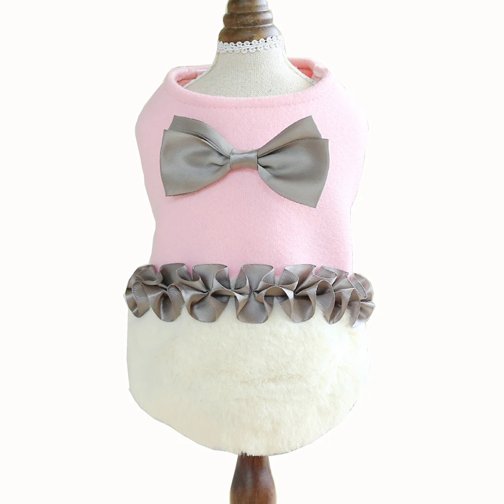 Pink Роскошные банты собака Supplis одежда для домашних животных модная одежда для котят и щенков зимние теплые розовые кофейные ЖЕНСКИЕ НАРЯДНЫЕ ПЛАТЬЯ пальто Прямая - Цвет: Pink