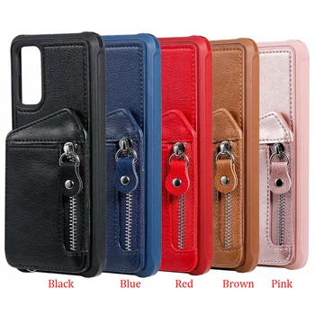 

50pcs/lot For Galaxy S20 Plus Zipper Bag Stand Photo Frame Litchi Leather Back Case With Card Slots For Samsung Galaxy S20 Ultra