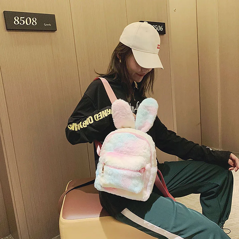 Стиль сумка на плечо цвет Kawaii кроличьи ушки плюшевый рюкзак милый мягкий школьный два цвета доступны