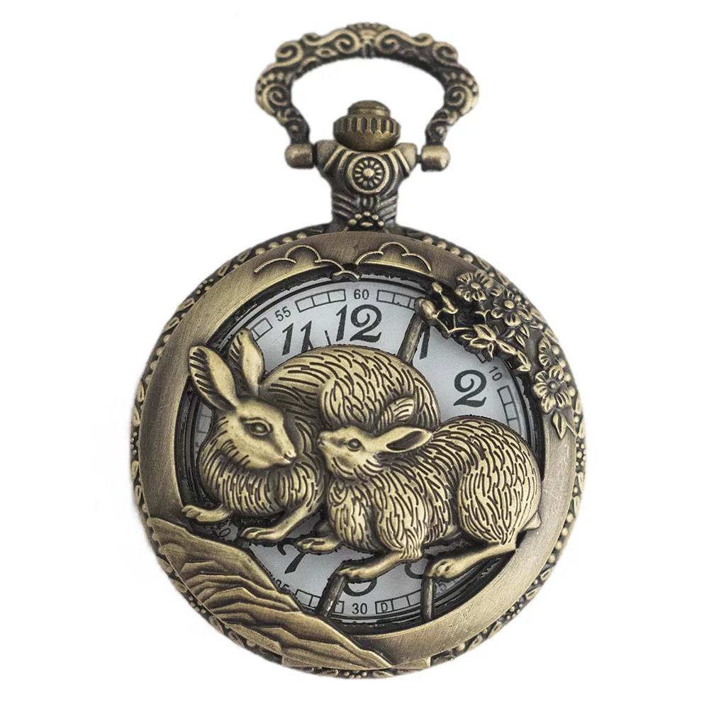 

Hot Selling Rabbit Large Pocket Watch Retro Necklace Quartz Pocket Watch Men's Women's Lanyard Watch