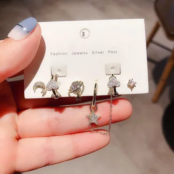 

Fashion Dainty 6-piece Moon Star Love Heart Stud Earrings Set Cubic Zircon Geometric Earring For Lady Jewelry Gifts S-E1195