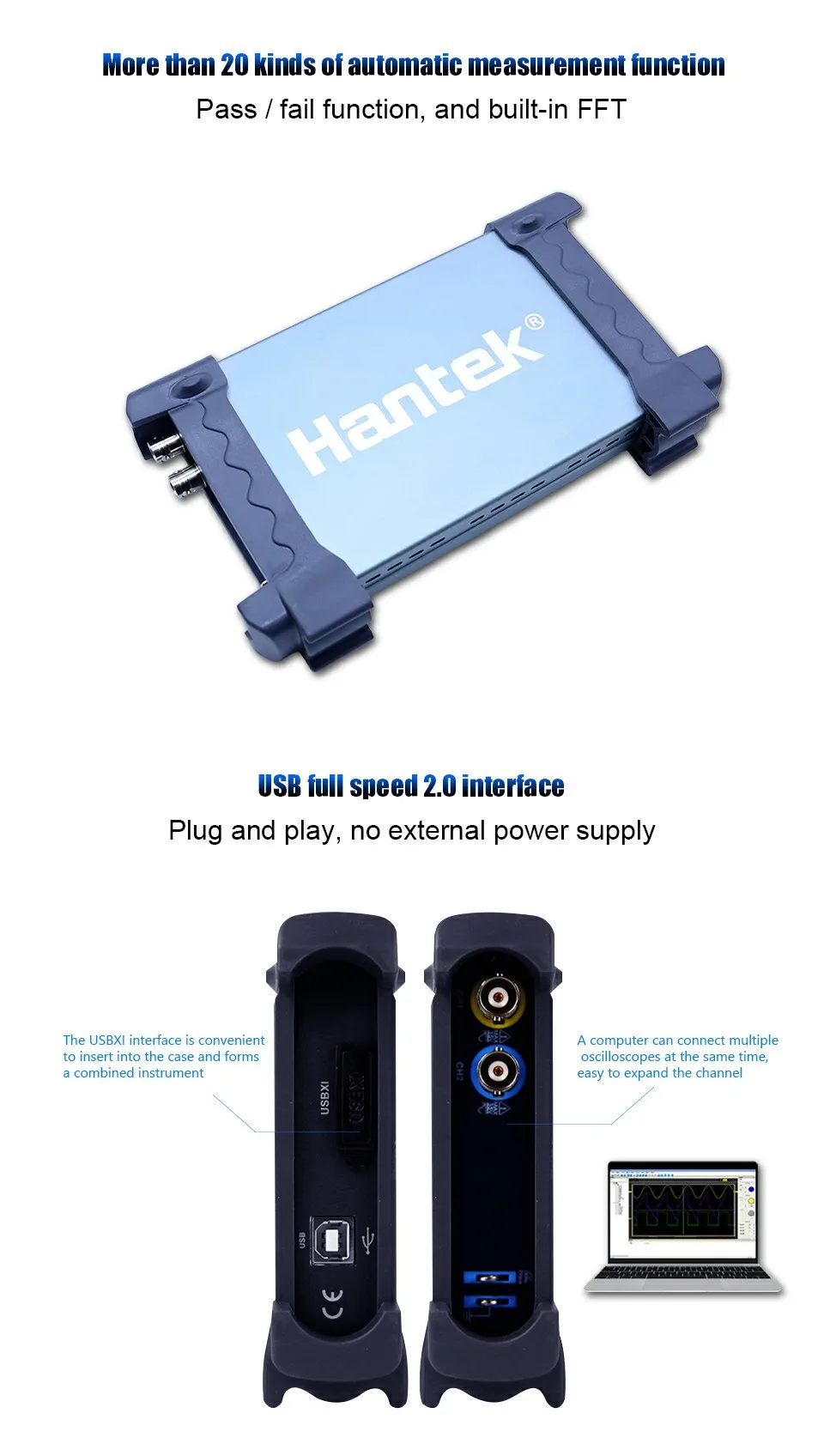 Hantek 6022BE ПК USB Виртуальный осциллограф цифровой хранения 2 Каналы 20 мГц 48MSa/s осциллограф