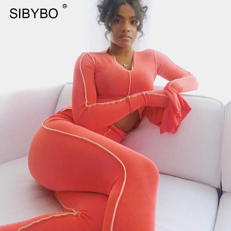 Женский спортивный костюм SIBYBO повседневный в полоску из двух предметов для
