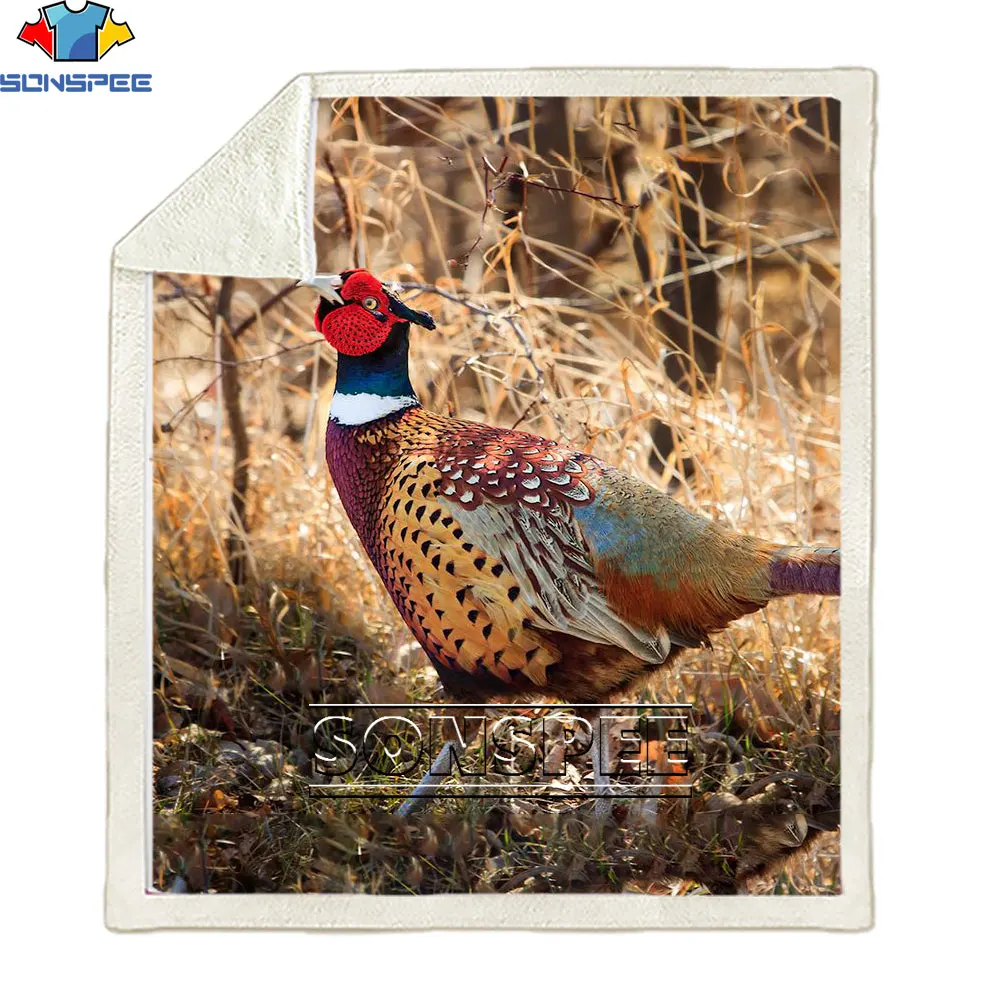 SONSPEE Bird Hunting Partridge 3D Printing Hooded Blanket Adult Color Children Sherpa Wool Wearable Blanket Microfiber Bedding