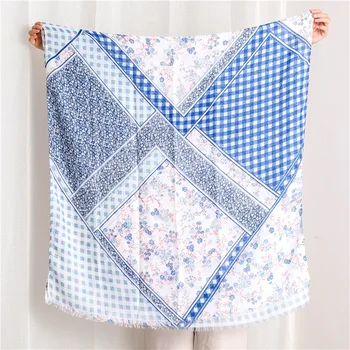 

KYQIAO шарф женский sweet scarf women autumn spring pastoral style long yellow blue pink patchwork scarf cape