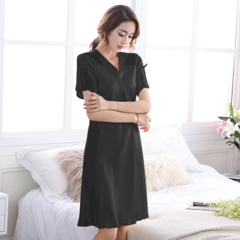 Женская шелковая атласная пижама летняя свободная Тонкая ночная рубашка с