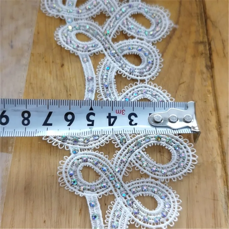 2.7'' Wide high quality  Luxry  Venice Applique / Venise chemical rhinestone Lace trim DIY crafted Fabric sewing wedding dress