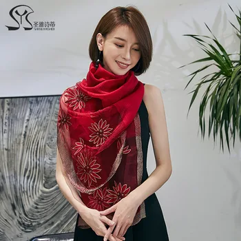 

Silk wool scarf, mulberry silk embroidered silk scarf, wild sunscreen beach shawl