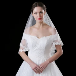 New Arrival1.5 Meter White Wedding Veils Short One Layer Bridal Veil Sun Flower Appliques  Edge  Wedding Accessories 2020