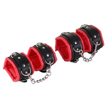 BDSM Bondage Set Leather Handcuffs Ankle Cuffs Steel Adjustable Spreader Bar Restraints Sex Slave Fetish Adult Toys for Couples 2