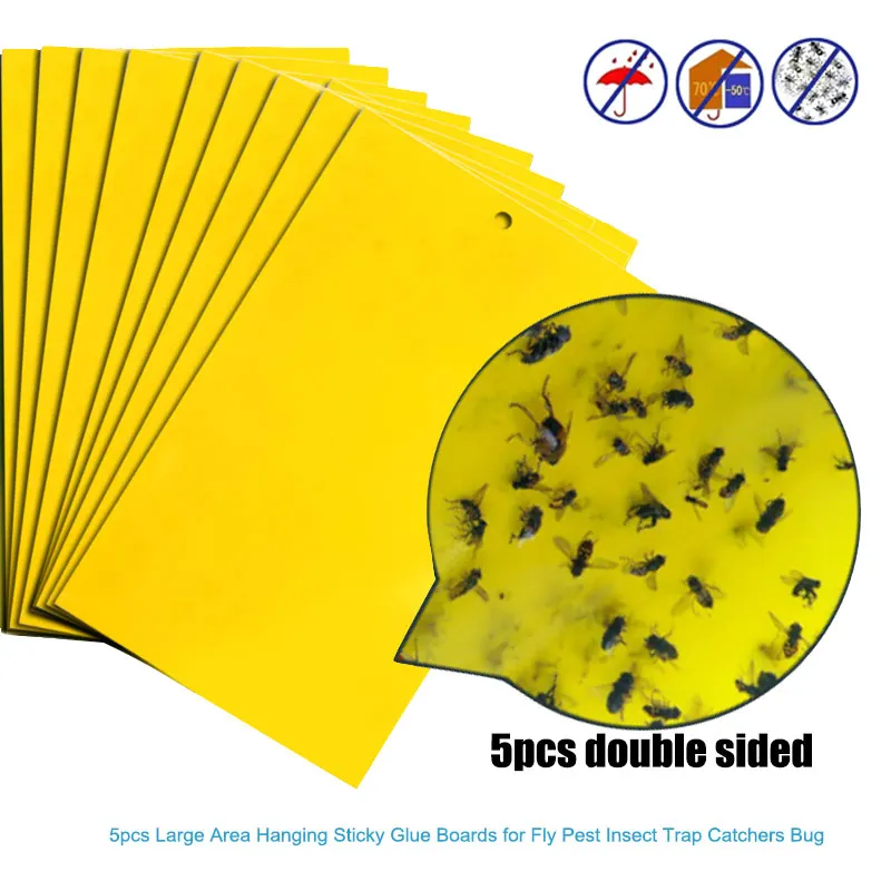 5 Pcs Two-sided Glue Stickers Hang Fly Trap Catchers Bug Insect Killer Pest Control For Balcony Garden Livestock Farm AIA99