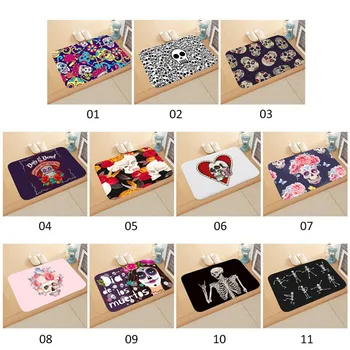 

Skull Bath Mat Non-Slip Flannel Toilet Floor Rug Water Dust Absorbing Bathroom Carpet Doormat Soft Halloween Kitchen Blanket
