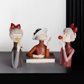 

Nordic ins Girls Ornament Resin People Statue Room Decoration Living Room Decor Cute Craft Gifts Sculpture Modern Decoration