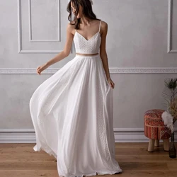 LOVE Spaghetti Strap Sashes Sleeveless Wedding Dresses 2022 Floor-Length Chiffon Lace Bridal Gowns A Line White свадебное платье