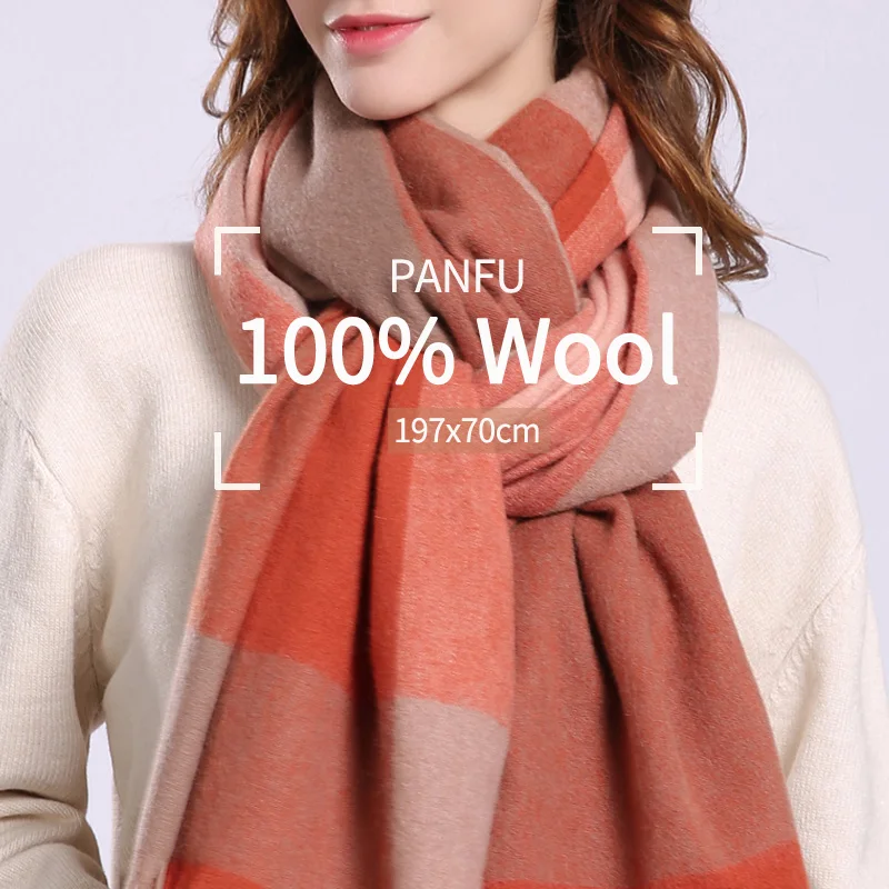 Winter Wool Scarf Women Plaid Shawls and Wraps for Ladies Pashmina Foulard Femme Warm Cashmere Echarpe Pure Wool Scarves