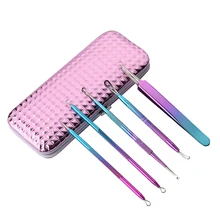 5 шт. Радуга Нержавеющая сталь акне пятна иглы черноголовых удаления контактов инструмент комплект удалитель черных точек комплект с Портативный чехол