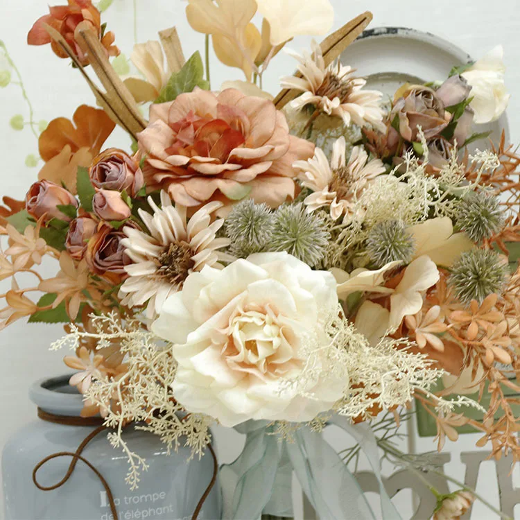 Vintage Artifical Flowers Brides Bouquets for Wedding Photography Silk Peony Flowers Fake Wedding Bouquet