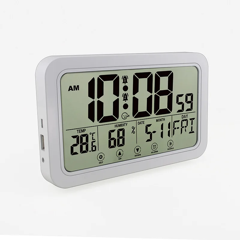 Large Number Electronic Wall Clock Temperature Humidity Display Snooze Alarm Clock Hanging/Desktop Digital Clock Battery Powered kitchen clocks Wall Clocks