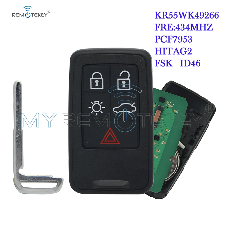 Remtekey KR55WK49264 Smart Key 434Mhz 5 Button For Volvo 2007 2008 2009 2010 2011 XC70 V70 XC60 S80 S60