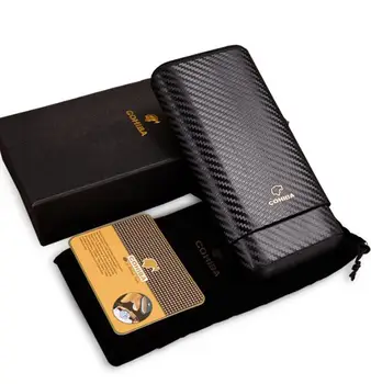 

COHIBA Classic High Quality Portable Black and Yellow Embossed Leather Extension-type Cigar Case