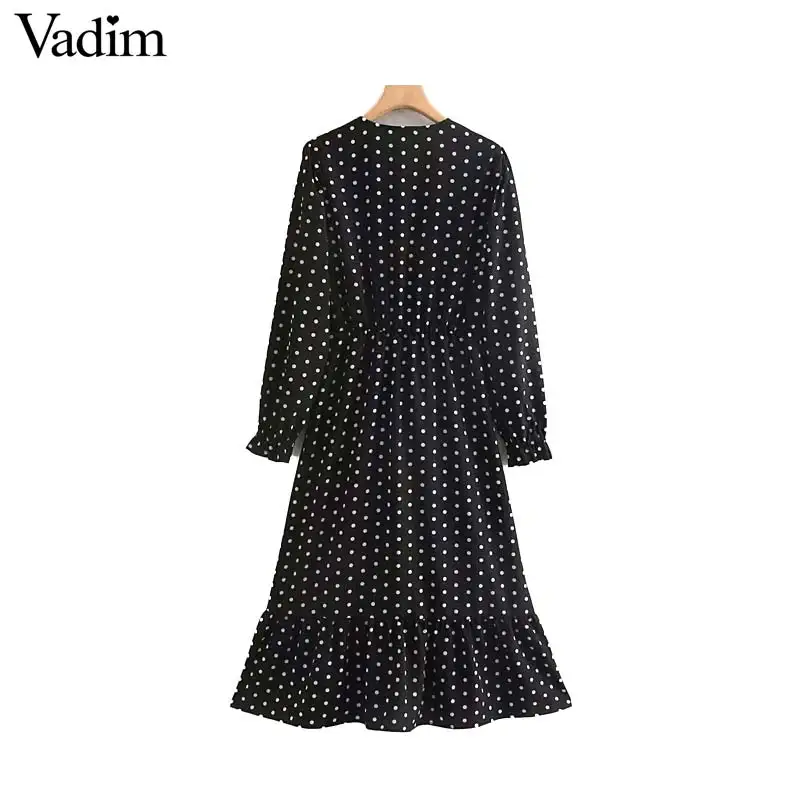 Женское элегантное платье vadim, черное платье в горошек, длинный рукав, женский с эластичной талией, повседневные уютные платья до середины икры, vestidos QC840
