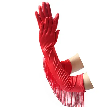 

Fashion Tassels Long Satin Gloves Women Opera Evening Party Costume Gloves Dance Performance Mittens 3 Colors