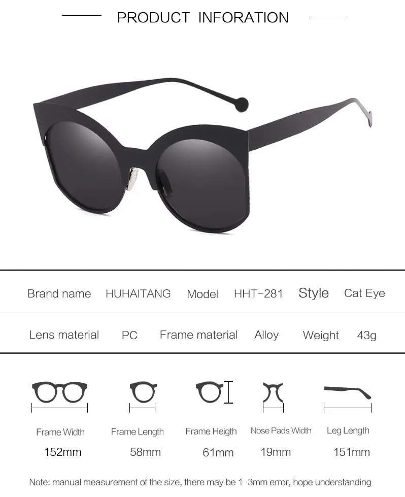 HUHAITANG негабаритных солнцезащитные очки «кошачий глаз» для женщин s Роскошный бренд сексуальный срез солнцезащитные очки для женщин Дизайнер Высокое качество Открытый солнцезащитные очки